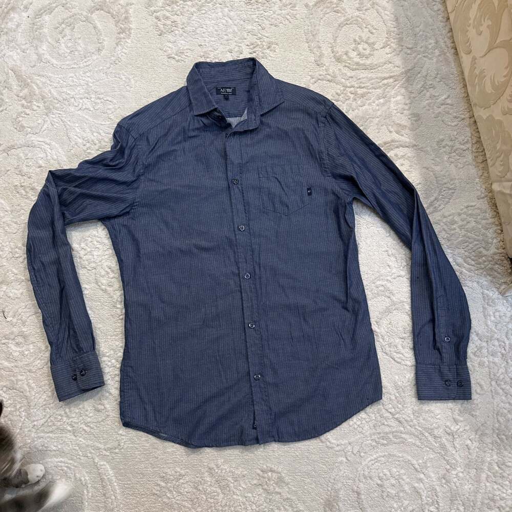 Armani Jeans Long Sleeve Button‎ Down Shirt Blue Denim Men's L